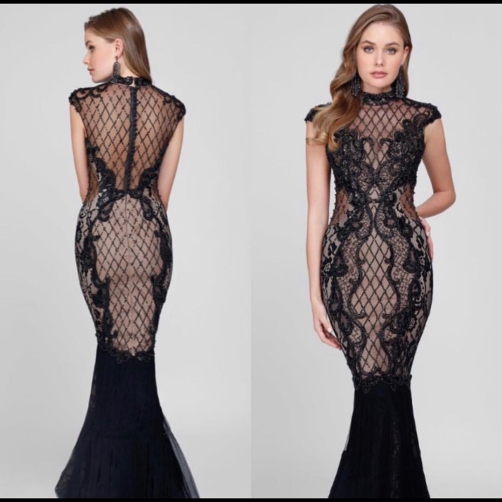 Jovani prom homecoming lace beaded mermaid gown